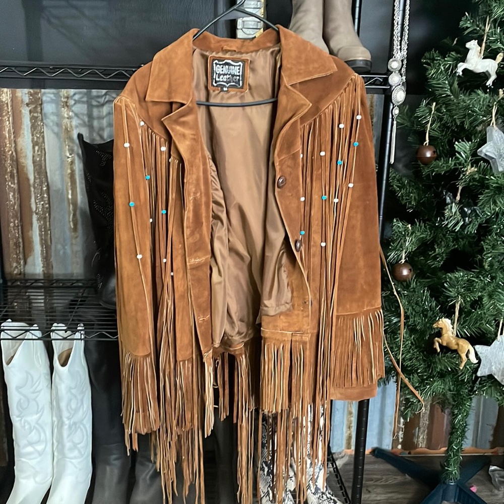Genuine Leather Handmade Jacket with Ling Leather Fringe